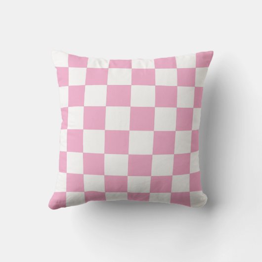 White & Pink Checkerboard Pattern Throw Pillow クッション (裏面)