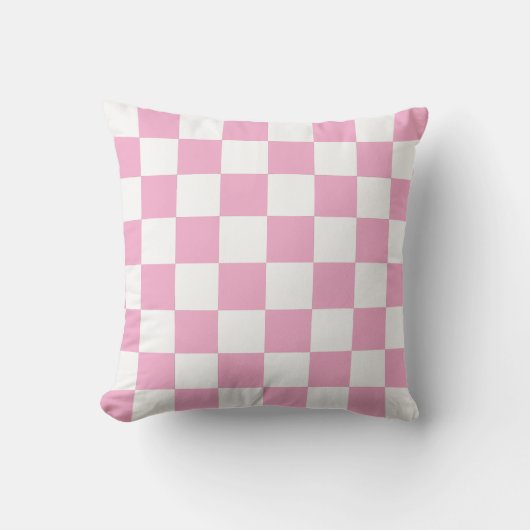 White & Pink Checkerboard Pattern Throw Pillow クッション (正面)