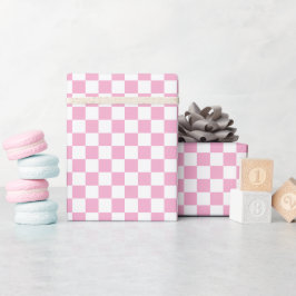 White & Pink Checkerboard Wrapping Paper Roll ラッピングペーパー