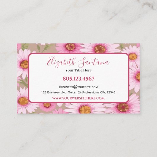 White Pink Daisy Floral 名刺 (裏面)
