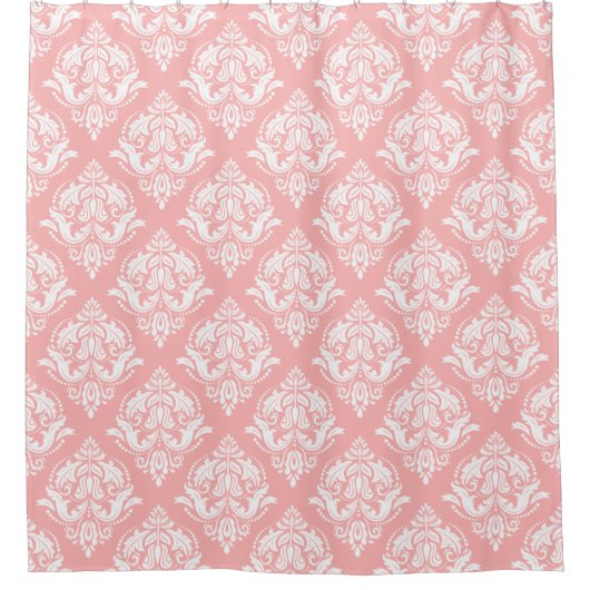 White & Pink Floral Damasks Pattern シャワーカーテン (正面)
