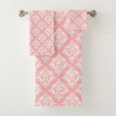 White & Pink Floral Damasks Pattern バスタオルセット (インサイチュ)