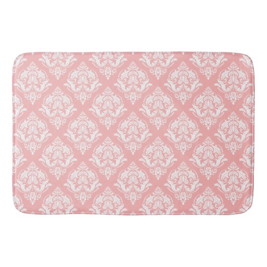 White & Pink Floral Damasks Pattern バスマット (正面)