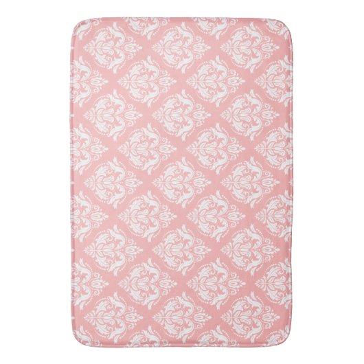 White & Pink Floral Damasks Pattern バスマット (正面縦)