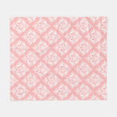 White & Pink Floral Damasks Pattern フリースブランケット (正面(横))