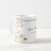 White Pink Floral Frame Green Modern Wedding Party コーヒーマグカップ (正面左)