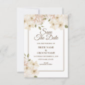 White Pink Floral Frame Modern Wedding セーブザデート (正面)