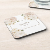 White Pink Floral Frame Modern Wedding Party コースター (左側)