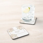 White Pink Floral Frame Modern Wedding Party コースター (右側)