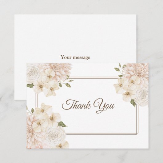 White Pink Floral Frame Modern Wedding Party サンキューカード (正面/裏面)