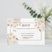 White Pink Floral Frame Modern Wedding Party 出欠カード (スタンド正面)