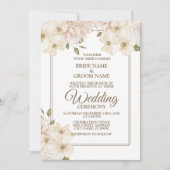 White Pink Floral Frame Modern Wedding Party 招待状 (正面)