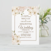 White Pink Floral Frame Modern Wedding Party 招待状 (スタンド正面)