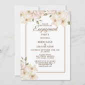 White Pink Floral Greenery Modern Engagement Party 招待状 (正面)