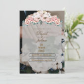White Pink Flower Decoration Wedding Invitation 招待状 (スタンド正面)