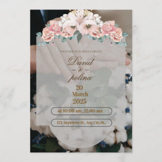 White Pink Flower Decoration Wedding Invitation 招待状