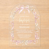 white pink flowers Baptism アクリル招待状 (正面)