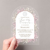 white pink flowers First Holy Communion アクリル招待状 (インサイチュ (ポータブル))