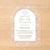 white pink flowers First Holy Communion アクリル招待状 (正面)