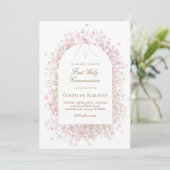 white pink flowers | First Holy Communion 招待状 (スタンド正面)