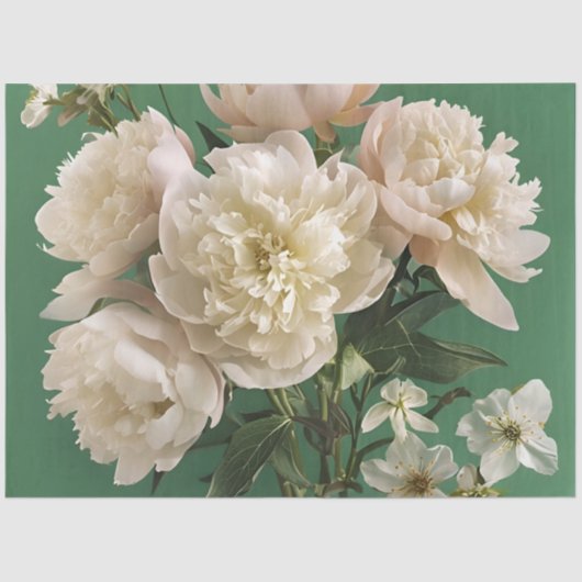  White/ Pink Peonies With Spring Flowers Decoupage 薄葉紙 (正面)
