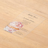 White Pink Roses Floral Cupcake Bridal Shower アクリル招待状 (レイダウン)