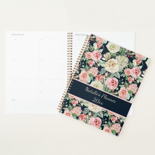 White & Pink Roses with Quote Personalized Planner プランナー手帳 (ディスプレー)