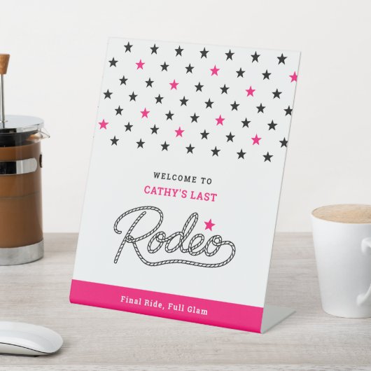 White Pink Welcome Last Rodeo Bachelorette Party 台座サイン (インサイチュ)