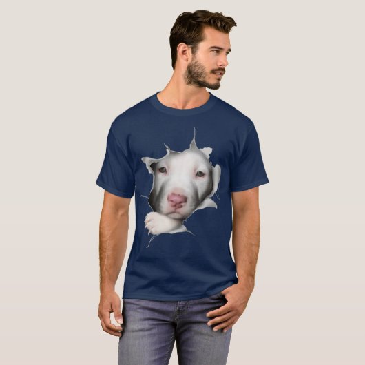 White Pitbull Face Inside Funny Tシャツ (正面フル)