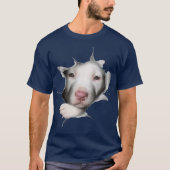White Pitbull Face Inside Funny Tシャツ (正面)