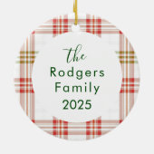 White Plaid Family Christmas セラミックオーナメント (裏面)