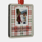 White Plaid Our First Christmas メタルオーナメント (右)