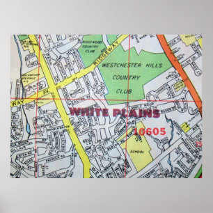White Plains, NY Vintage Map Poster ポスター
