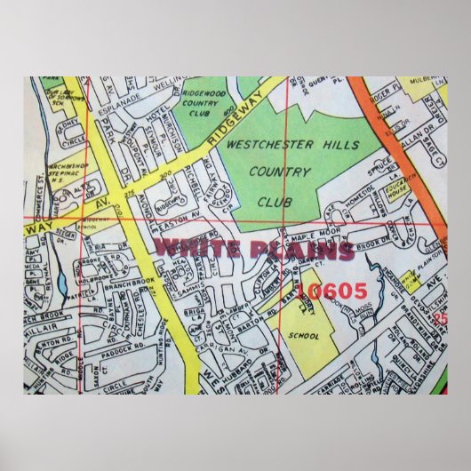 White Plains, NY Vintage Map Poster ポスター (正面)