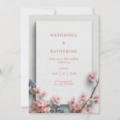White Plaster Minimalist Sakura Frame Wedding 招待状 (正面)