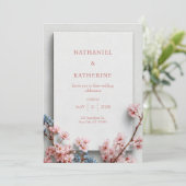 White Plaster Minimalist Sakura Frame Wedding 招待状 (スタンド正面)