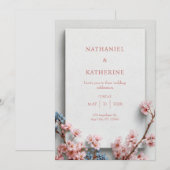 White Plaster Minimalist Sakura Frame Wedding 招待状 (正面/裏面)