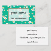 White Plumeria flowers on mint green background 名刺 (正面/裏面)