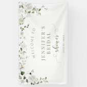 White Poeny Rose Flower Bridal Shower Welcome 横断幕 (縦)