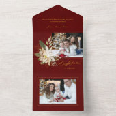 White Poinsettia, Greenery書道金ゴールド写真 オールインワン招待状 (内側)