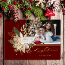 White Poinsettia, Greenery書道金ゴールド写真