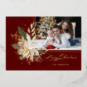 White Poinsettia, Greenery書道金ゴールド写真 箔シーズンカード (正面)