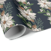 White Poinsettia Winter Floral Christmas Pattern ラッピングペーパー (ロールコーナー)