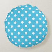 White Polka Dots on Aqua Blue Round Pillow ラウンドクッション (裏面)