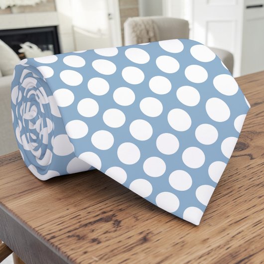 White Polka Dots on Baby Blue Custom Necktie ネクタイ
