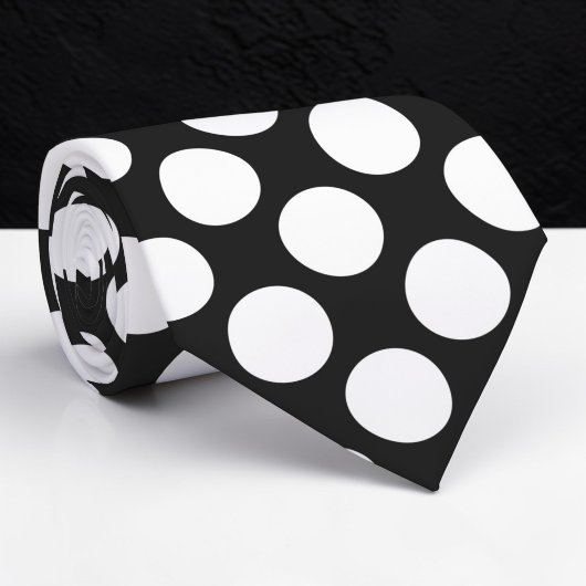 White Polka Dots on Black Custom Necktie ネクタイ