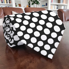 White Polka Dots on Black Custom Necktie ネクタイ