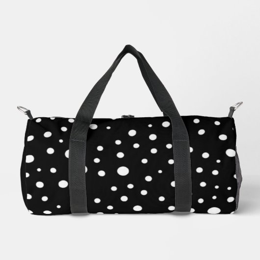 White Polka Dots on Black Small ダッフルバッグ (正面)
