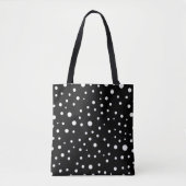 White Polka Dots on Black Tote トートバッグ (正面)