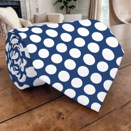 White Polka Dots on Blue Custom Necktie ネクタイ